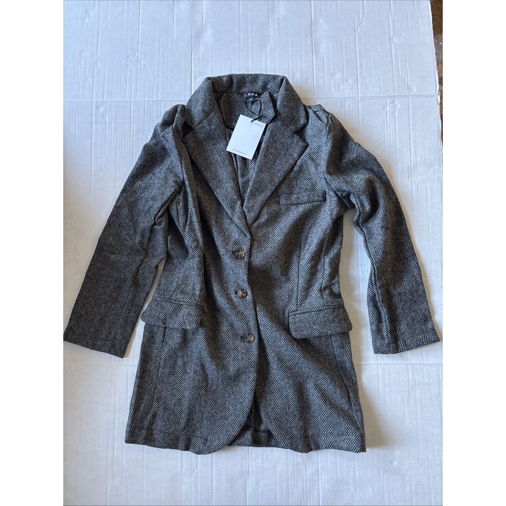J.NNA Herringbone‎ Peacoat Jacket Pockets Tie Back New Size Small